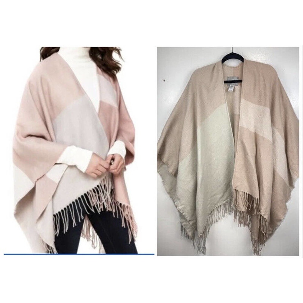 Soia & Kyo Women's Blush Pink Knit Shawl Poncho Fringe Blush Nude Brand New Fall